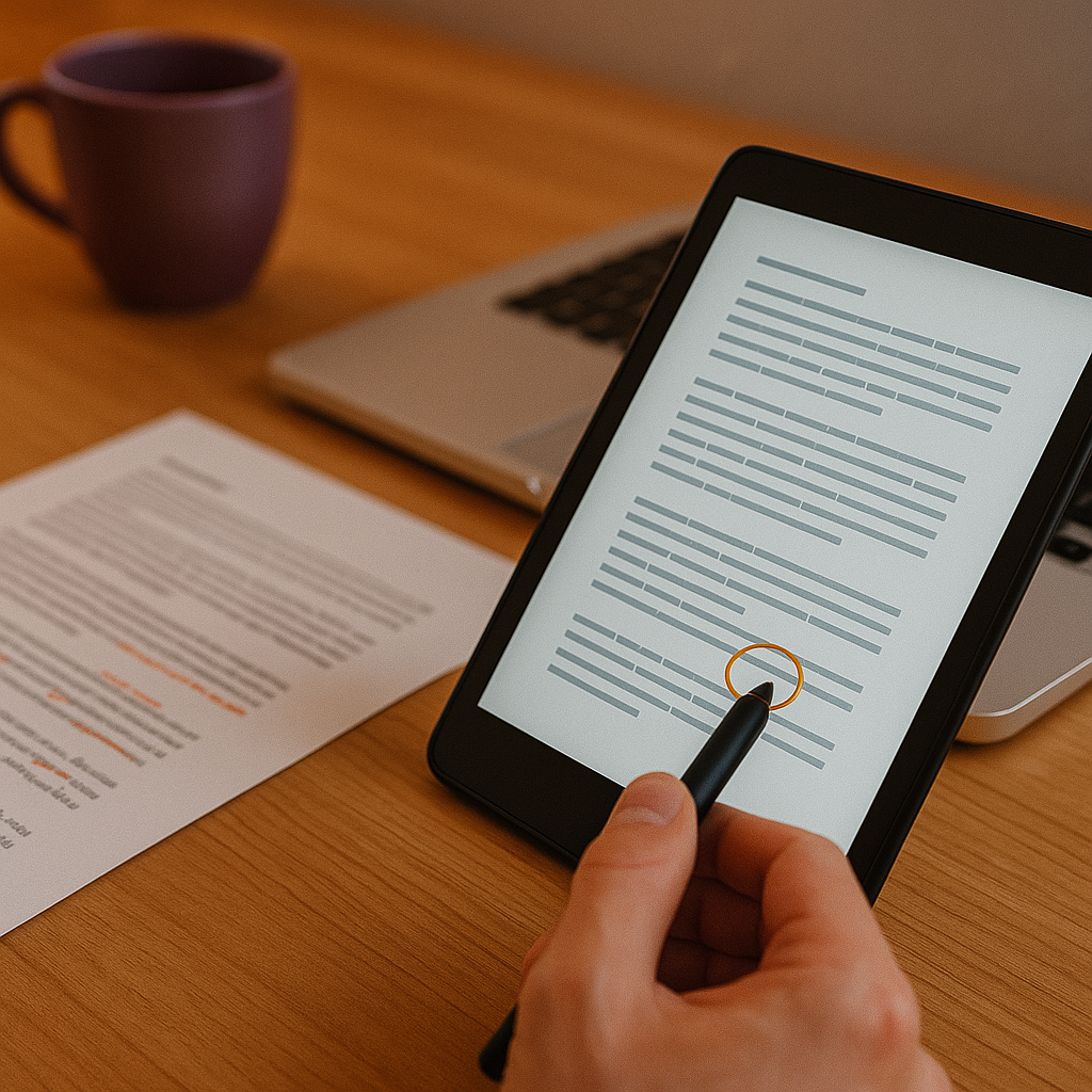 Relecture de contenu web sur tablette avec prise de notes manuscrites