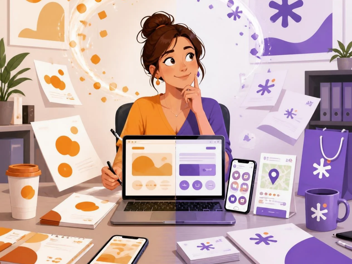Illustration d’une entreprise mettant à jour ses différents supports de communication après un changement de nom