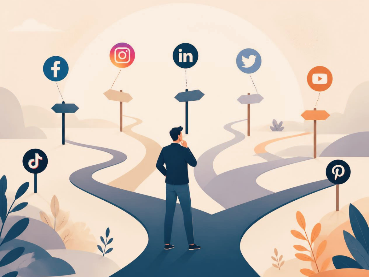 Illustration représentant plusieurs réseaux sociaux et le choix des bons canaux de communication